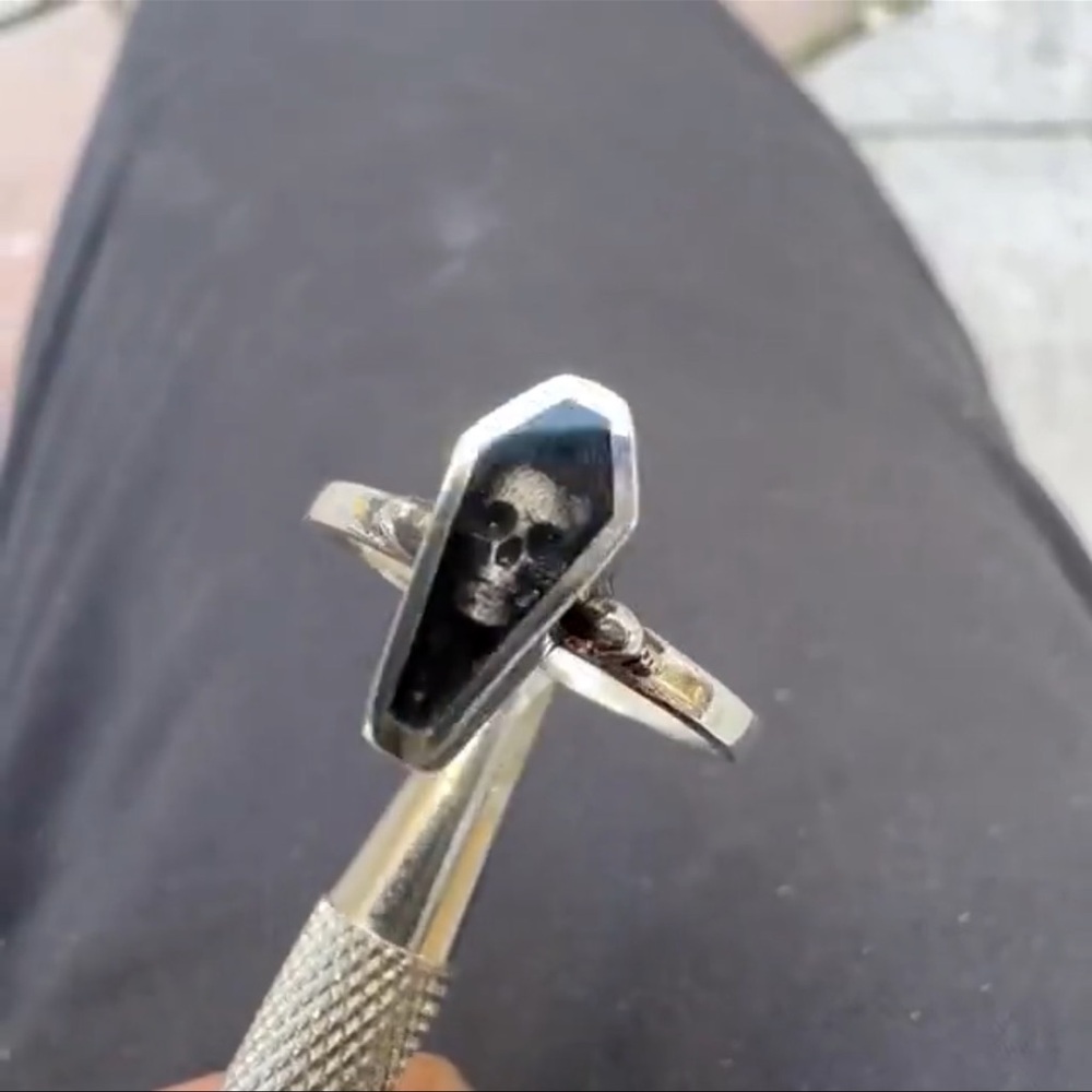 Silver 3D Skull Coffin Ring